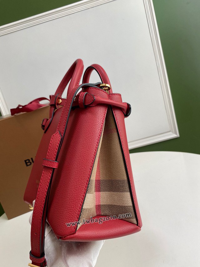 Burberry專門店新款小號紅色托特包 巴寶莉粒面小牛皮手提肩背女包 yxb1426